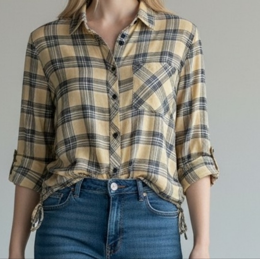 Plaid Beige Button-Down Shirt for Women
